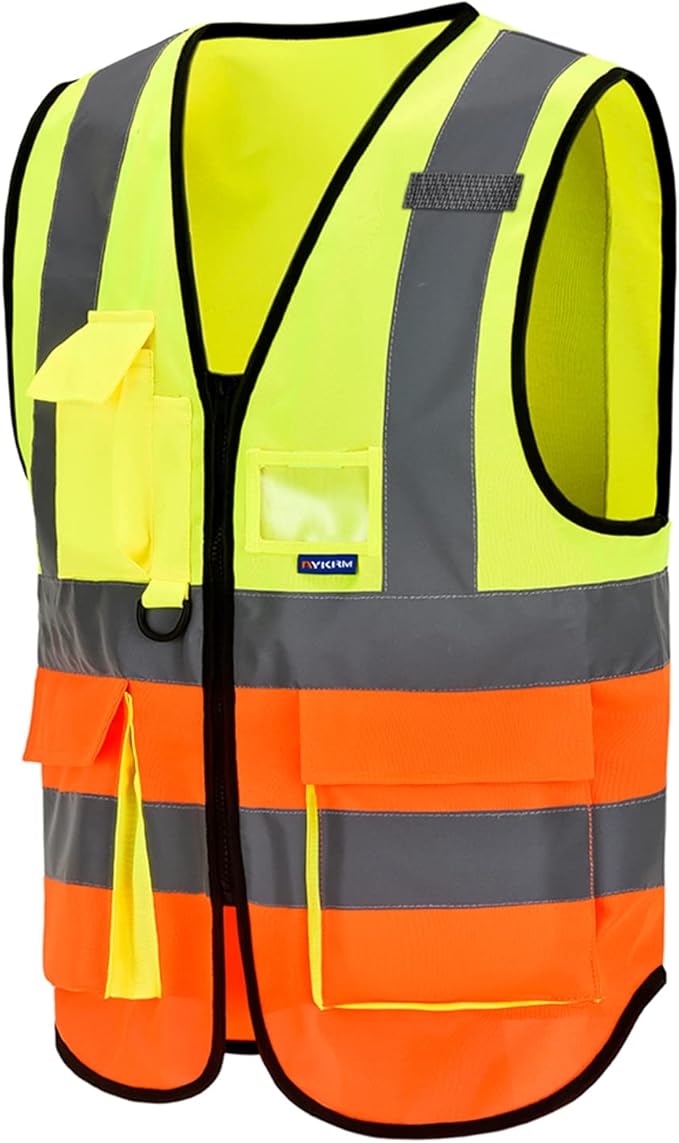 A-SAFETY orange and yellow construction worker vest