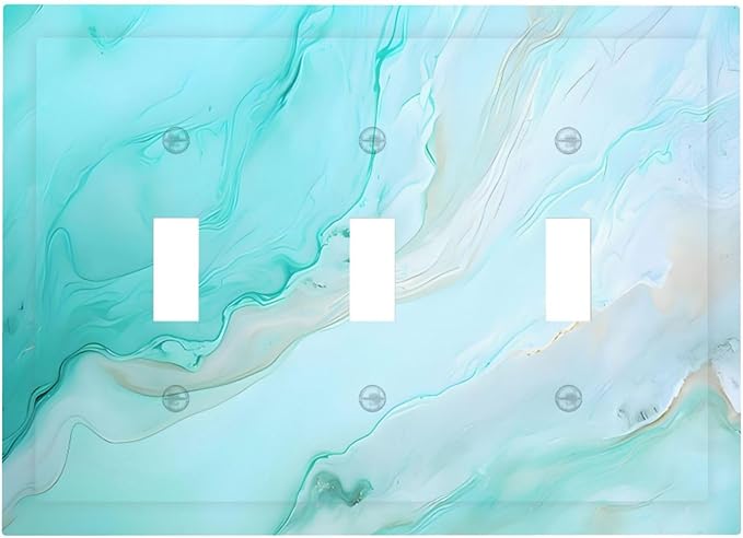 Teal Gold Marbling Turquoise Print Decorative Switch Plates 3 Gang Wall Plate Triple Toggle Light Switch Cover Faceplate Electrical Wall Panels for Bathroom Living Room Home Decor