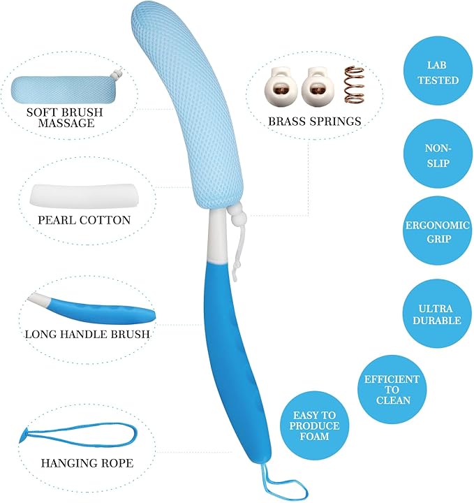 Long Handle Bath Brush Back Scrubber for Use in Shower,Dual-Sided Non Slip Shower Scrubber for Cleaning Body，Exfoliator Wet or Dry Brushing Bath Brush Long Handle for Shower (Green-Green)