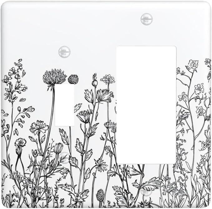 Outlet Covers Floral Wildflower Rustic Plant Leaves 1 Toggle 1 Rocker Combination Decorative Wall Plate Electrical Switch Plates Light Switch Cover Plate For Farmhouse Cabin Decor