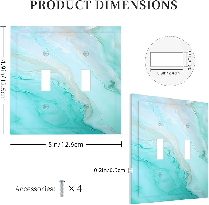 Teal Gold Marbling Turquoise Print Decorative Switch Plates 2 Gang Double Toggle Outlet Light Switch Cover Wall Plate Electrical Faceplate for Bathroom Living Room Home Decor