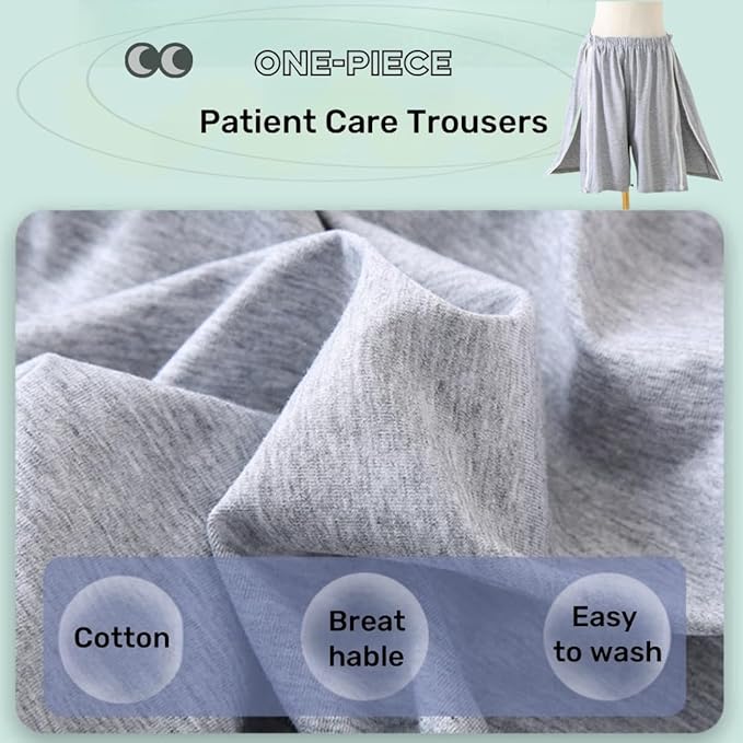 Bedridden Patient Clothing,Full Open Patients Care Trousers,Unisex Fracture Pants,Disability Clothes with Zippers,Suit for Fracture,Disable,Elderly(Light Grey,XL)