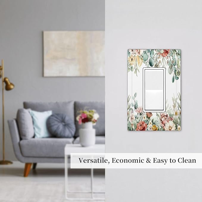 Decorative Outlet Covers Vintage Boho Floral Leaves Rustic Sage Botanical 1 Gang Single Rocker Light Switch Cover Plate Wall Plates GFCI Faceplate for Bedroom Home Decor