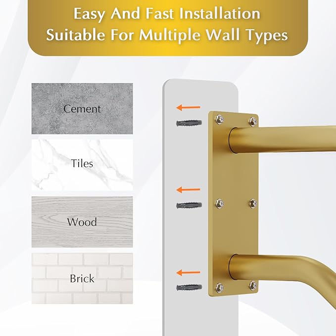 Hand Rails for Outdoor 1-2 Steps, Indoor Stairs, Bathroom, Wall Mount Non-Slip U-Shape Stair Hand Railing Gold 1 Pack