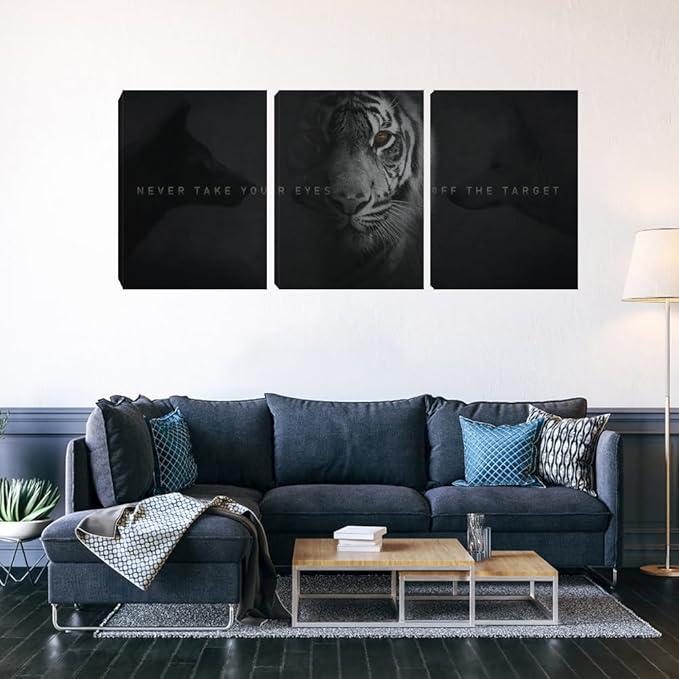 Unbruvo Tiger Motivational Wall Art - 3 Piece Canvas Prints for Office, Inspirational Leadership Quotes, Black Tiger Picture Wall Decor for Living Room, Bedroom(72''Wx36''H)