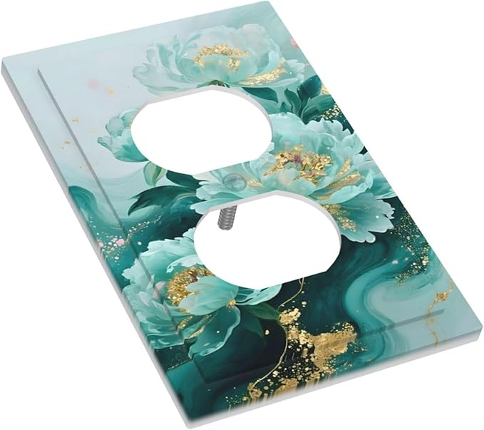 Outlet Covers Gold Green Floral Gilt Marble Flower Decorative 1 Gang Duplex Light Switch Cover Plate Receptacle Wall Plate Electrical Switch Plate Covers for Bathroom Decor
