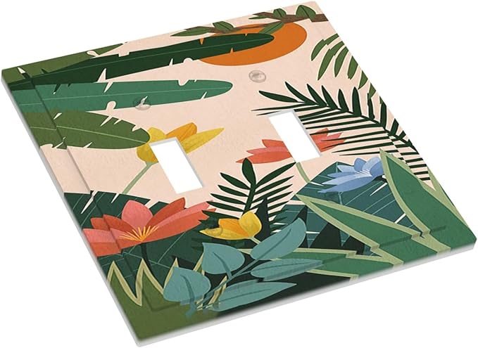 Decorative Switch Plates Boho Tropical Plant Floral Pattern 2 Gang Double Toggle Outlet Light Switch Cover Wall Plate Electrical Faceplate for Bedroom Cabin Decor