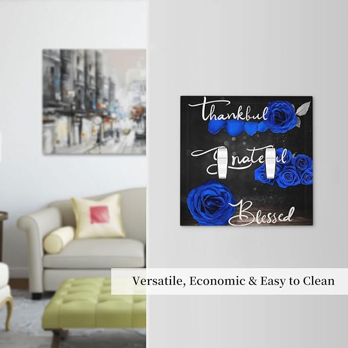 Light Switch Cover Blue Rose Thankful Grateful Blessed 2 Gang Wall Plate Double Light Switch Plate Romantic Blue Floral Toggle Decorative Outlet Covers Electrical Switchplate for Home Decor