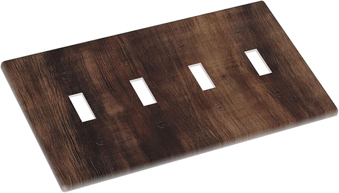 Decorative Switch Plate Covers Rustic Farmhouse Brown Wood Barn Door 4 Gang Light Switch Cover Plate Quad Toggle Wall Plate Light Switch Covers for Bathroom Decor
