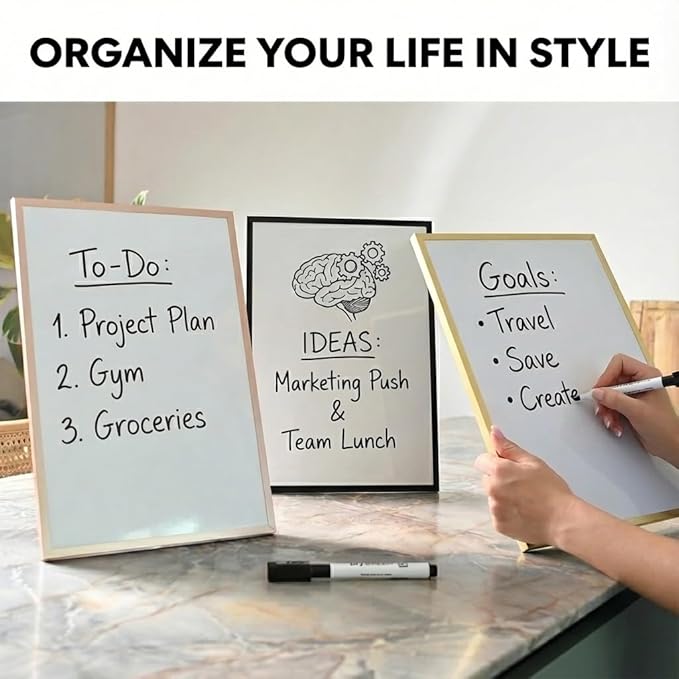 Magnetic Dry Erase Whiteboard 12x16 with Stand – Single-Sided Desktop White Board with Black Aluminum Frame – Includes Markers, Eraser & Magnets for Home, Office or Classroom