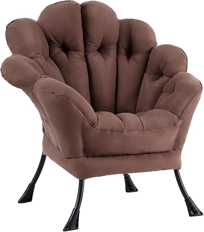 Lazy Chair, Modern Floral Reading Chair, Lounge Accent Chair, Comfortable Oversized Armchairs for Bedroom, Living Room, Courtyard, Dark Brown