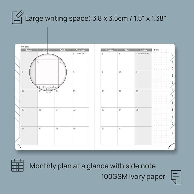 POPRUN 2026 Weekly & Monthly Planner Calendar, 6.75" x 8.75" Medium, Horizontal Layout with Lined Sections, Jan. 2026 - Dec. 2026, Leather Hardcover, 100GSM Paper, Inner Pocket - Black
