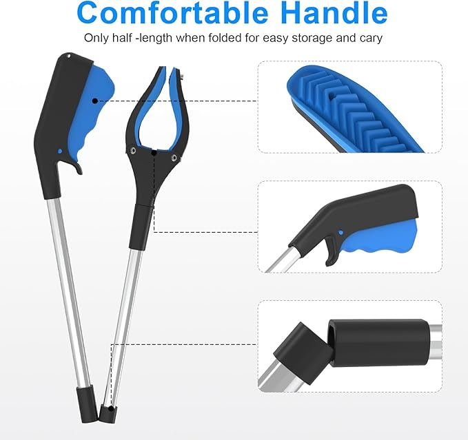 32" Reacher Grabber Pickup Tool 2 Pack, Foldable Seniors Handicap Daily and Trash Picker Upper Grabbers Daily Living Tools (Blue and Orange)