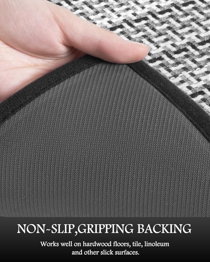 PADOOR Non Slip Kitchen Rugs Sets of 2 - Extra Large 2.5'x6' + 20"x32" Runner Rugs for Kitchen Floor Non Skid Washable, Absorbent Kitchen Mat for in Front of Sink 2 Piece Black
