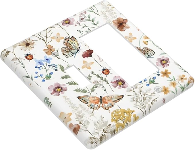 Boho Multicolor Flower Butterfly Insect Floral Outlet Covers 1 Toggle 1 Rocker Combination Decorative Wall Plate Electrical Switch Plates Light Switch Cover Plate for Bedroom Living Room Decor
