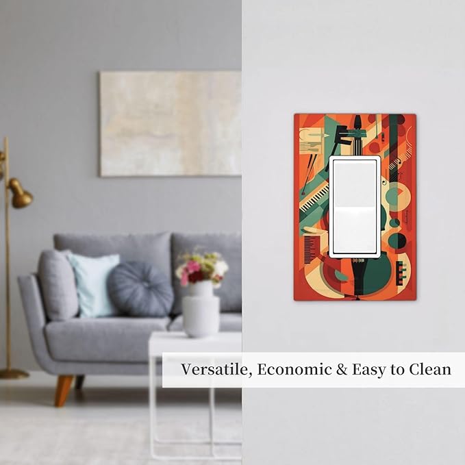 Decorative Outlet Covers Violin Abstract Jazz Colorful Painting 1 Gang Single Rocker Light Switch Cover Plate Wall Plates GFCI Faceplate for living Room Office Decor