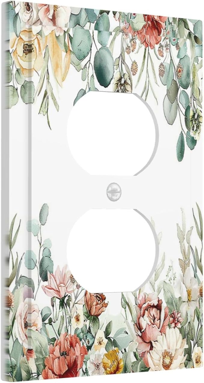 Outlet Covers Vintage Boho Floral Leaves Rustic Sage Botanical 1 Gang Duplex Wall Plate Decorative Switch Plates Electrical Receptacle Faceplate Light Switch Cover for Bedroom Home Decor