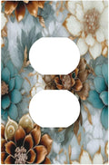 Vintage Marble Floral Gold/Green/White Metal Flowers 1 Gang Duplex Outlet Covers Decorative Single Light Switch Cover Electrical Receptacle Wall Plate Plug Switchplate Faceplate Bathroom Decor