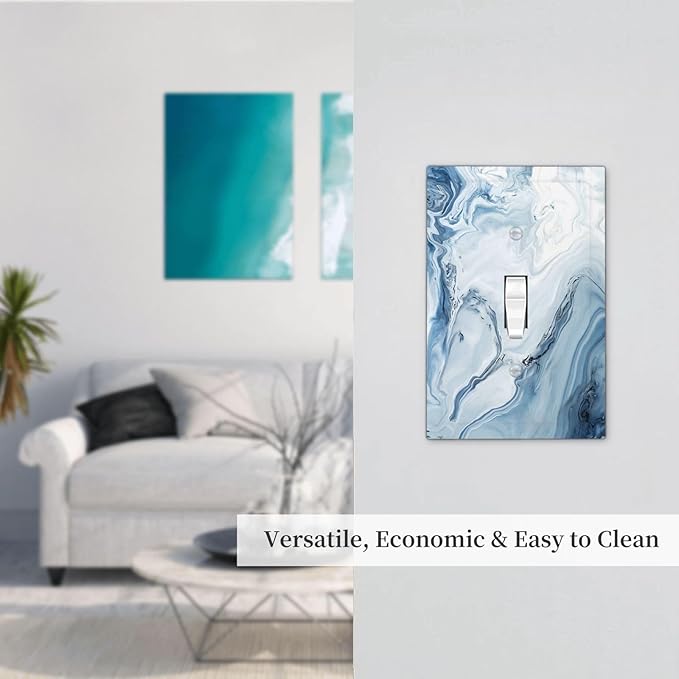 Light Blue Marble Texture Abstract Print Decorative Light Switch Cover 1 Gang Single Toggle Device Electrical Faceplate Switchplates Decorator Outlet Wall Plate for Bathroom Kitchen Home Decor