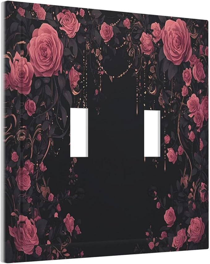 Decorative Switch Plates Dark Background Red Rose Leaf 2 Gang Double Toggle Outlet Light Switch Cover Wall Plate Electrical Faceplate for Bedroom living Room Decor