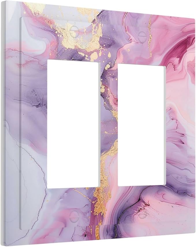 Decorative Outlet Covers Pink Marble Abstract Purple Gold Texture 2 Gang Double GFCI Rocker Electrical Wall Panels Light Switch Cover Plate for Bathroom living Room Decor