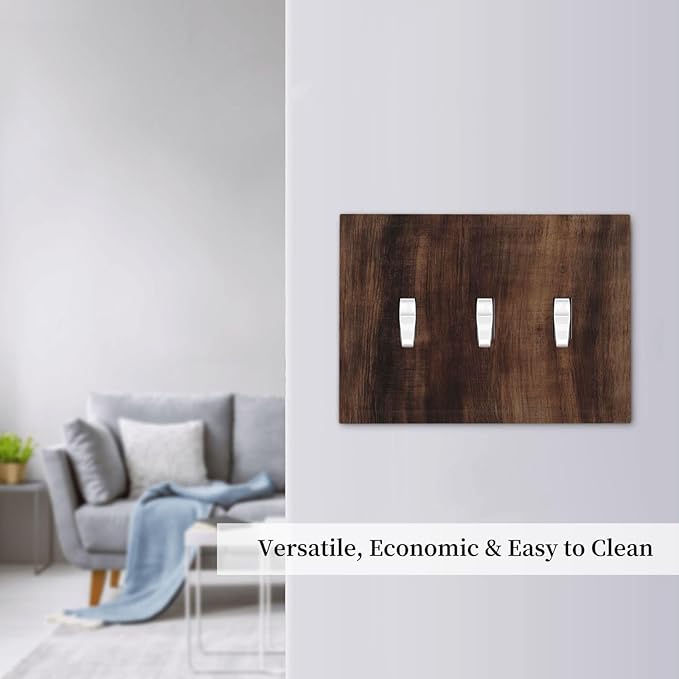 Decorative Switch Plate Covers Rustic Farmhouse Brown Wood Barn Door 3 Gang Light Switch Cover Plate Triple Toggle Wall Plate Light Switch Covers for Bathroom Decor