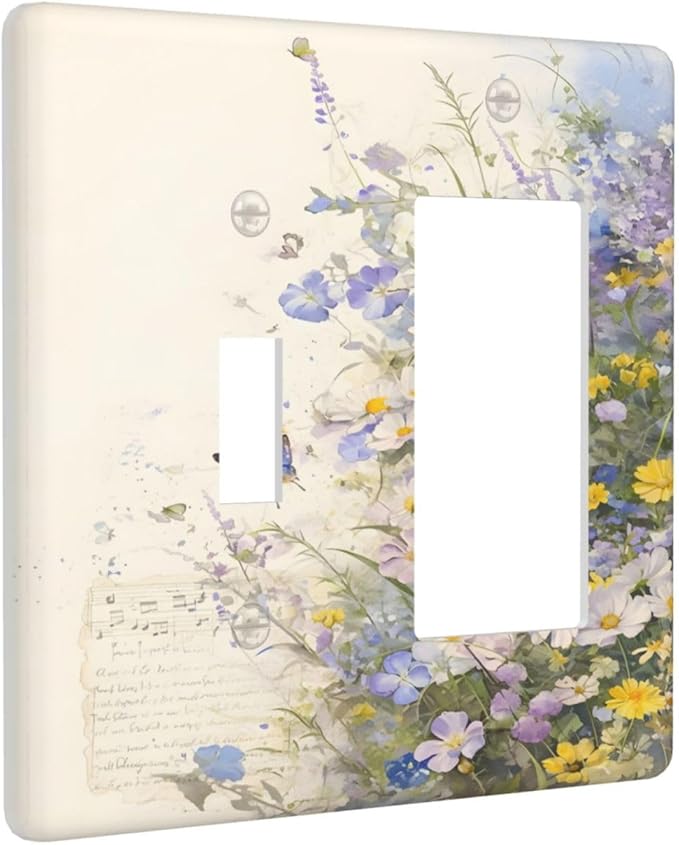 Decorative Outlet Covers Purple Flower Butterfly Yellow Daisy 2-Gang Combo Light Switch Cover Plate Single Toggle/Rocker Wall Plate Plug Switch Plate Covers for Bathroom Decor