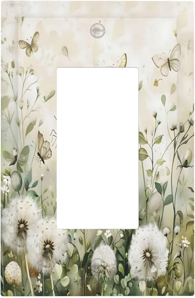 Dandelions Butterflies Watercolor Wildflowers Floral Decorative Outlet Covers 1 Gang Single Rocker Light Switch Cover Plate Wall Plates GFCI Faceplate for Bedroom Living Room Decor