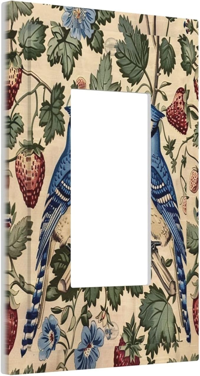 Decorative Outlet Covers Vintage Floral Bird Strawberry Thief William Morris 1 Gang Single Rocker Light Switch Cover Plate Wall Plates GFCI Faceplate for Bedroom Home Decor