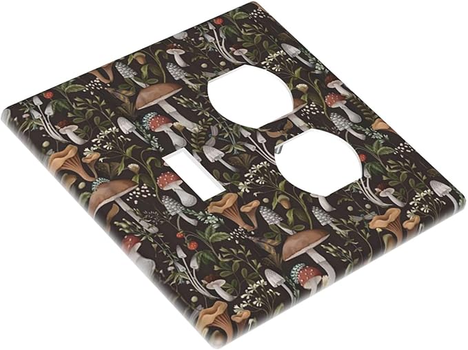 Vintage Boho Plant Mushroom Floral Leaf Decorative Light Switch Cover Plate 1 Toggle/1 Duplex Outlet Covers 2 Gang Combo Gfci Wall Plate Electrical Receptacle Switchplate for Bathroom Decor