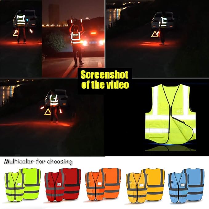 YOWESHOP High Visibility Safety Vest Custom Your Logo Protective Workwear 5 Pockets With Reflective Strips Outdoor Work Vest (Blue (L))