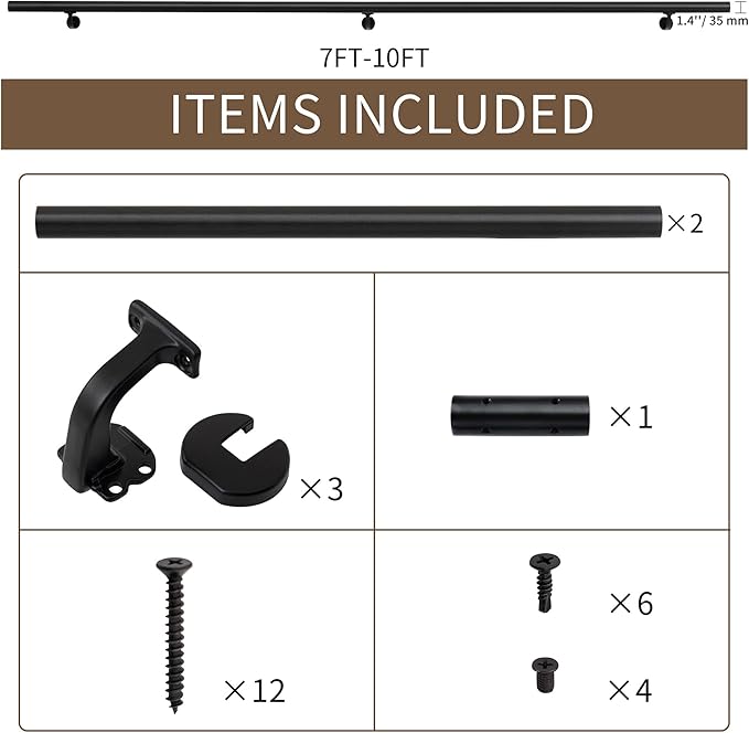 10FT Handrails for Indoor Stairs,Deck,Slope,Modern Aluminum Handrail Set, Wall Mounted, with Zink-Alloy Brackets Aluminium Railing System,Rust Free. (Matte Black, 10 FT)