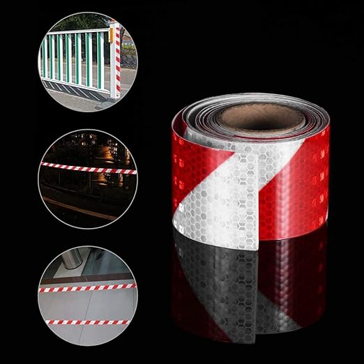 Red and White Reflective Tape Outdoor Waterproof 6 inch X 66 feet, High Visibility Hazard Conspicuity Safety Marking Tape