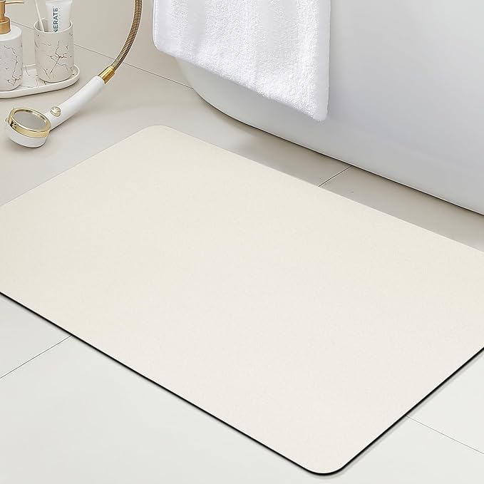 Ultra Thin Bath Mat, Upgrade Backing Non Slip Thin Bath Mats Fit Under Door, Quick Dry Ultra Absorbent Bathroom Rugs, Machine Washable Bath Rugs for Bathroom, Bathtub, Light Beige/Solid/32"x20"