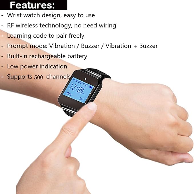 Wireless Caregiver Pager Call for Patient Nurse Alert System for Elderly Monitoring 328ft Water Proof Call Bell for Home 1 Receiver Wrist Pager 20 Desk Call Bells (Red)