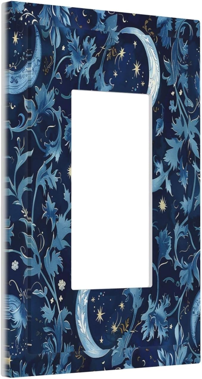 Decorative Outlet Covers Vintage Moon And Flowers Decor Floral William Morris 1 Gang Single Rocker Light Switch Cover Plate Wall Plates GFCI Faceplate for Bedroom Kids room Decor