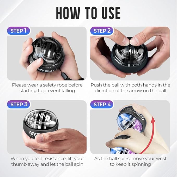 Wrist Ball Hand Exerciser, Auto-Start Torque Ball with LCD Counter, Ball Wrist & Forearm Strengthener, Adjustable Resistance Grip Trainer with LED Lights