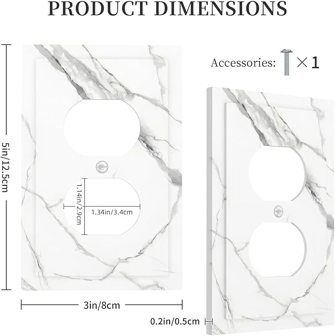 White Marble Abstract Luxurious Print Outlet Covers 1 Gang Duplex Light Switch Cover Decorative Switch Plates Electrical Receptacle Faceplate Wall Plate for Bathroom Kitchen Home Decor