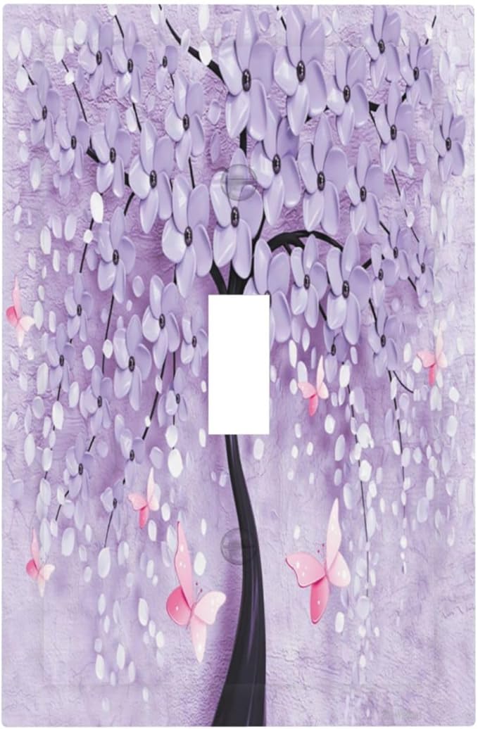 Light Switch Cover 3D Purple Tree 1 Gang Wall Plate Cover Single Toggle Outlet Covers Decorative Switchplate Electrical Faceplate for Bathroom Bedroom Decor