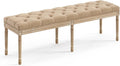 LUE BONA 60" Fabric End of Bed Bench, Upholstered Tufted French Bedroom Bench with Carved Legs for Bedroom End of King Size Bed, Living Room, Wheat