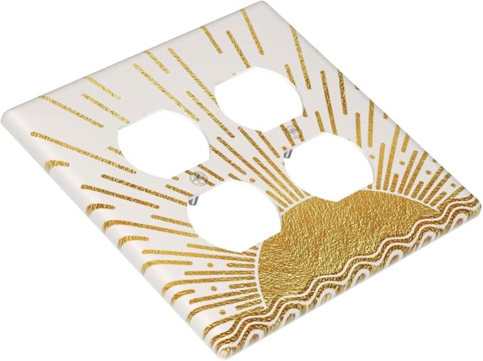 Mid Century Boho Golden Sun Sunrise Sunset Outlet Covers 2 Gang Double Duplex Decorative Light Switch Covers Electrical Wallplates Socket Faceplate for Bed Room Living Room Decor