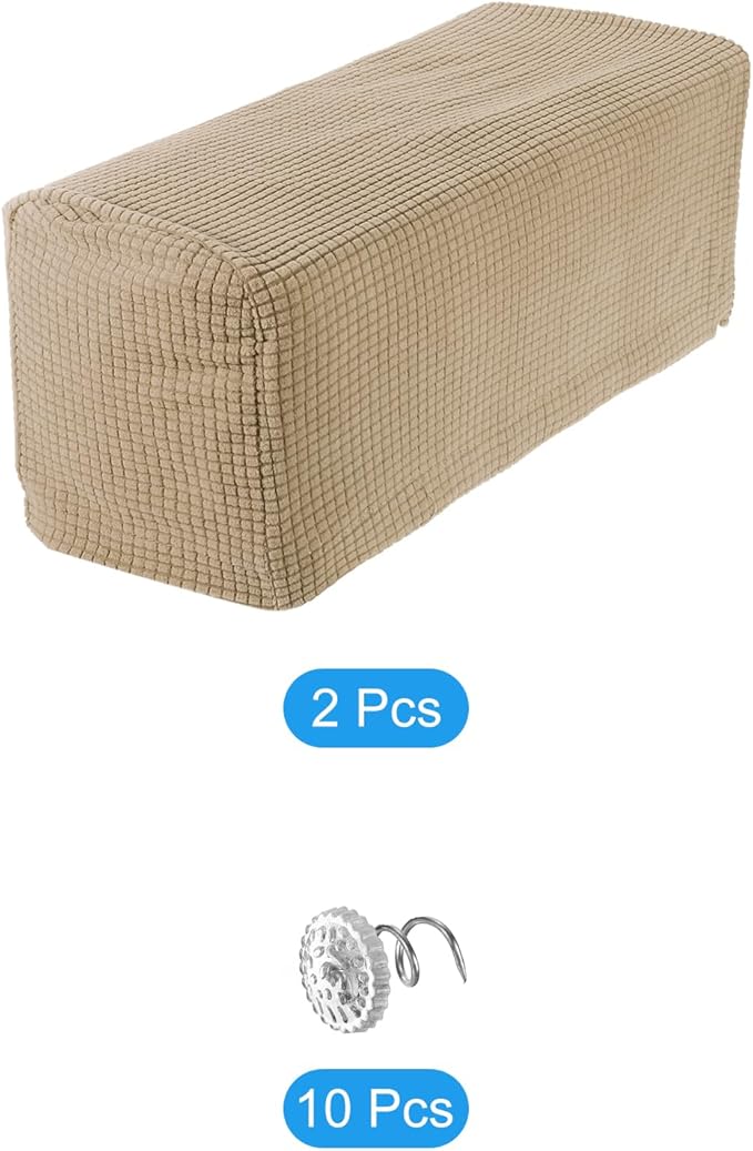 uxcell 2pcs Stretch Armrest Covers for Chairs/Sofas, Couch Arm Covers with Twist Pin, Furniture Protector Slipcovers Sand