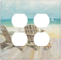 Decorative Light Switch Cover Plate Beach Chair Seascape Blue Ocean Modern Coastal 2 Gang Socket Covers Double Duplex Wallplates Switch Plates and Outlet Covers for Bathroom Home Decor