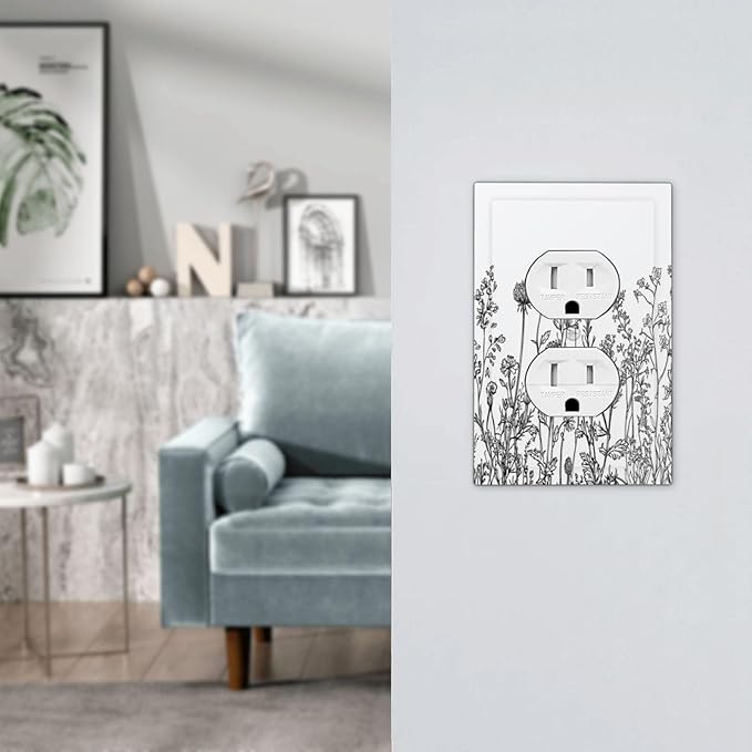 Outlet Covers Floral Wildflower Rustic Plant Leaves 1 Gang Duplex Light Switch Cover Decorative Switch Plates Electrical Receptacle Faceplate Wall Plate For Farmhouse Cabin Decor