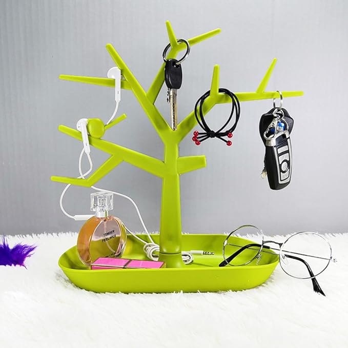 Tabletop Key Holder Stand Tree Key Rack,Stand Jewelry Display Necklace Ring Earring Holder Rack,Jewelry Organizer Tray Home Decor for Home Entryway (Green)