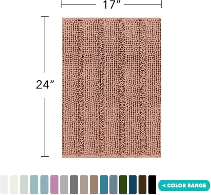 Turquoize Luxury Chenille Bath Rug for Bathroom Rugs Extra Absorbent Bath Mat Non Slip Microfiber Shower Rug for Bathroom Microfiber Shaggy Carpet Rug Size, 17"x 24", Muted Clay