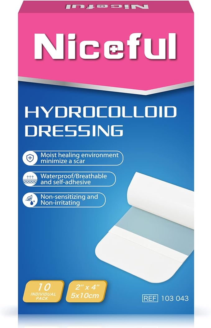 10 Count Hydrocolloid Bandages Large, 2" x 4" Hydrocolloid Wound Dressing Extra Thin for Light Exudate, Hydrocolloid Gel Bandages Fast Healing
