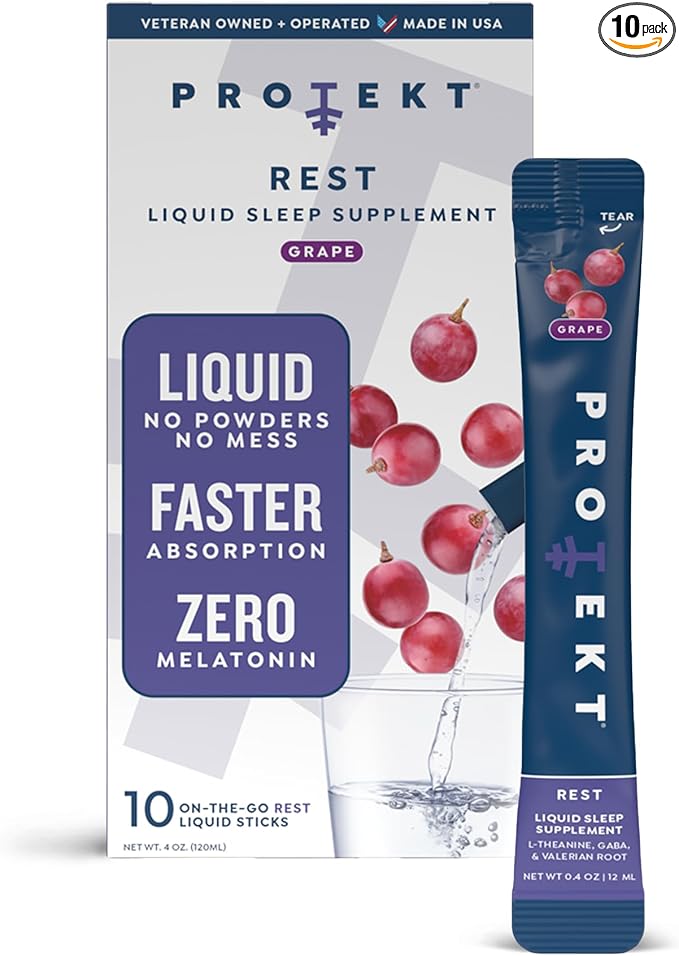 PROTEKT GABA L Theanine Supplement | Melatonin-Free Sleep Aid for Adults | Valerian Root for Night Support & Restful Sleep | GABA Calm Liquid Drink Mix for Adults | Grape, Pack of 10