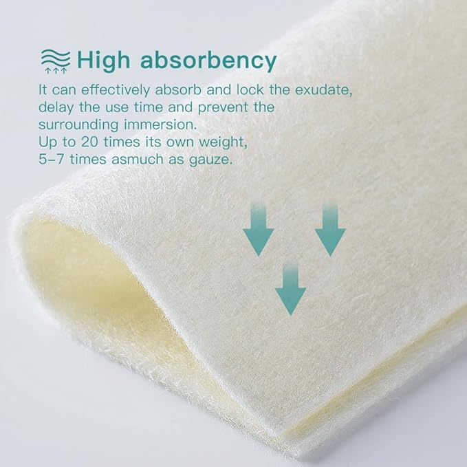 Dimora Calcium Alginate Wound Dressing, 4'' x 4'' Patches,10 Individual Sterile Pads, Soft and Highly Absorbent Dressing Gauze, Non-Stick Padding