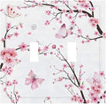 Cherry Floral Watercolor Pink Flowers Butterfly Decorative Switch Plates 2 Gang Double Toggle Outlet Light Switch Cover Wall Plate Electrical Faceplate for Bed Room Living Room Decor